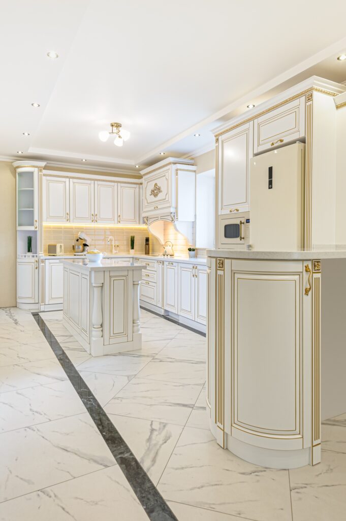 neoclassic style luxury kitchen interior with island